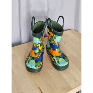 Toddler Dinosaur Rain Boots Size 6 Green Blue Orange Rubber Pull On